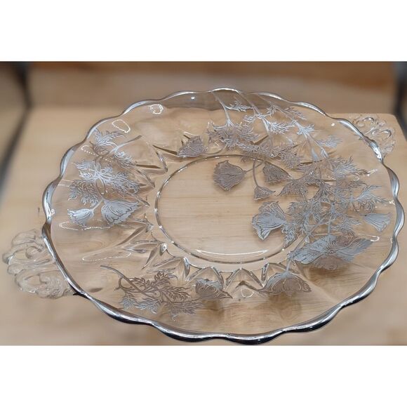 Vintage Silver City Flanders Poppy Overlay Glass 11" Cake Plate - Picture 6 of 14
